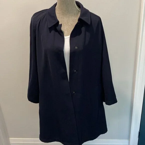 Hilary Radley Navy Blue Maxi Trench Coat Size 12 Snap Closure, - Picture 7 of 15
